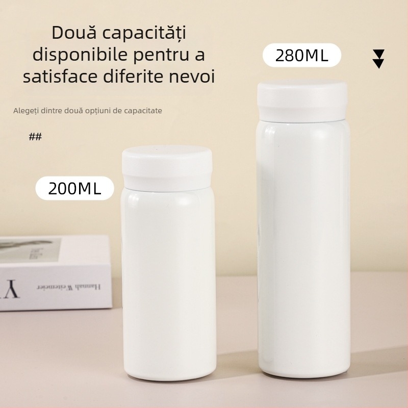 Termos mini din oțel inoxidabil 316, cană de buzunar compactă, design cilindric drept, finisaj vopsit