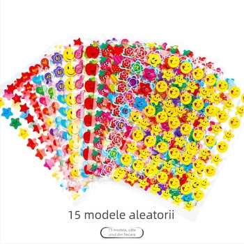 Autocolante de încurajare pentru elevi din învățământul primar – autocolante de recompensă și laude, cu fețe zâmbitoare, stele, mici drapele roșii și autocolante 3D cu bule