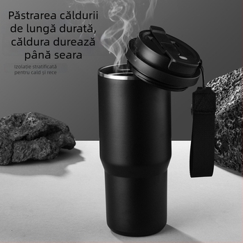 Cană de cafea din oțel inoxidabil pentru mașină, mâner dublu, termos izolat, design modern, personalizare