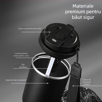 Cană de cafea din oțel inoxidabil pentru mașină, mâner dublu, termos izolat, design modern, personalizare