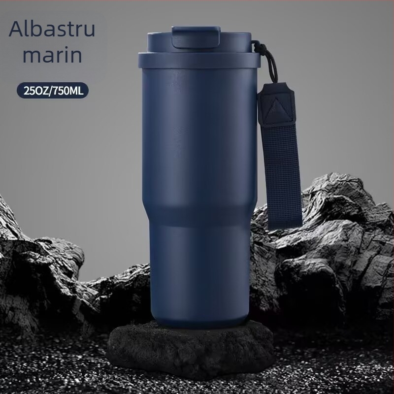 Cană de cafea din oțel inoxidabil pentru mașină, mâner dublu, termos izolat, design modern, personalizare