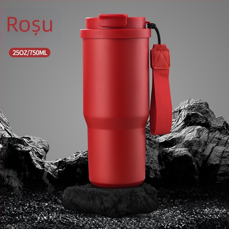 Cană de cafea din oțel inoxidabil pentru mașină, mâner dublu, termos izolat, design modern, personalizare