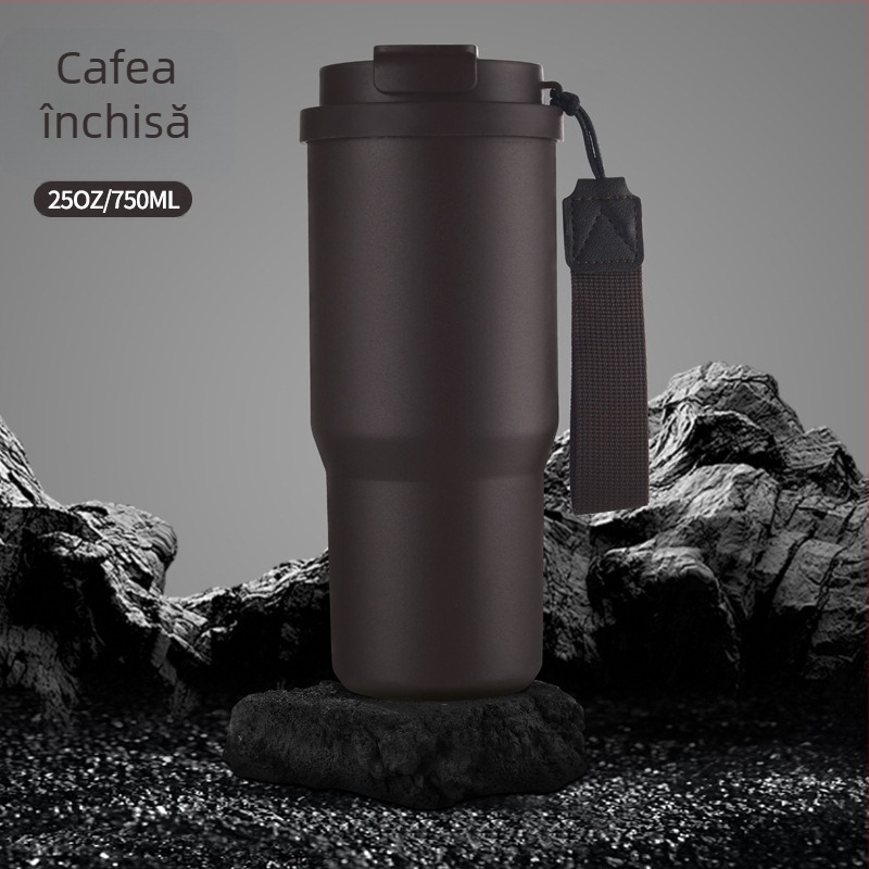 Cană de cafea din oțel inoxidabil pentru mașină, mâner dublu, termos izolat, design modern, personalizare