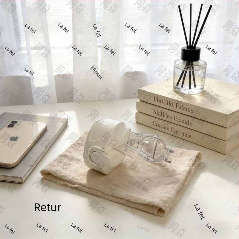 Pahar din plastic pentru apă cu imprimare UV, cu pai, design modern minimalist