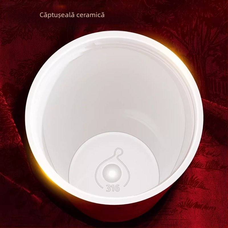 Cană termică roșie cu interior ceramic pentru femei, 2026 model, ediție Anul Calului, cană cu pai și gravură