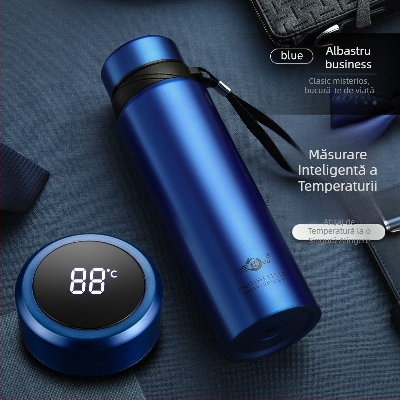 Haodi termos din oțel inoxidabil 304, capacitate mare, snur pentru purtare, compartiment pentru ceai, portabil