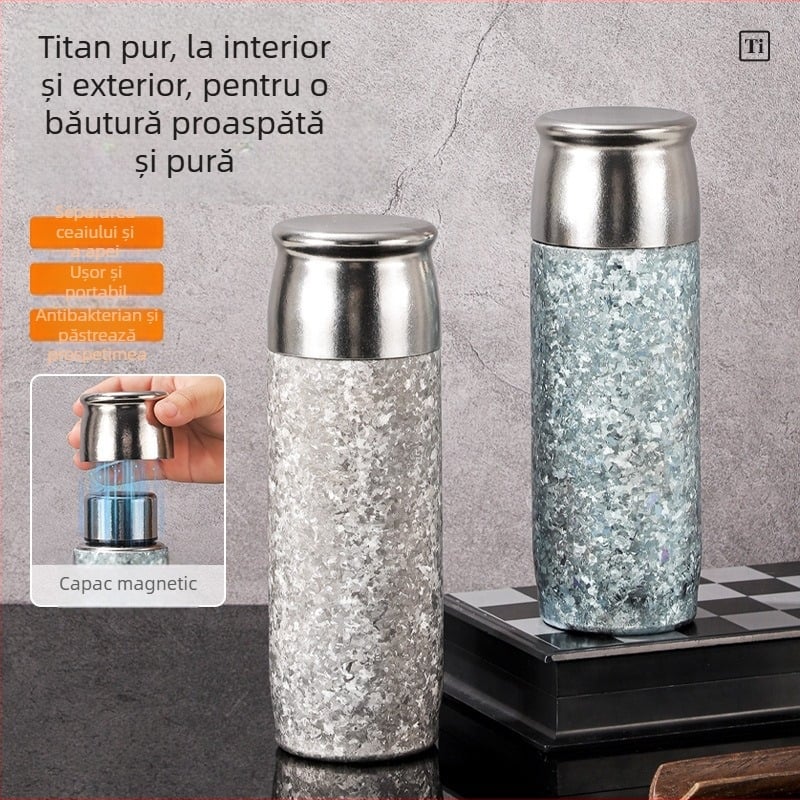 Ceașcă din titan pur cu capac magnetic, izolație dublă, separare ceai-apă — ceai sănătos, cadou valoros