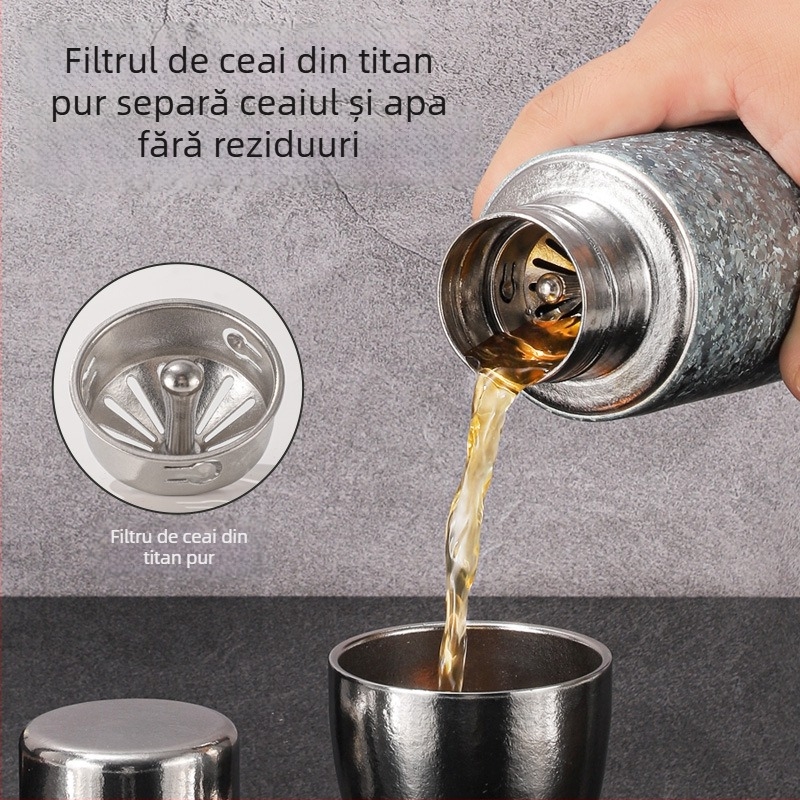 Ceașcă din titan pur cu capac magnetic, izolație dublă, separare ceai-apă — ceai sănătos, cadou valoros