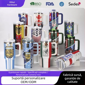 40oz Ice King ceașcă izolată din oțel inoxidabil, cu mâner și pai, cană de călătorie, capacitate mare pentru mașină