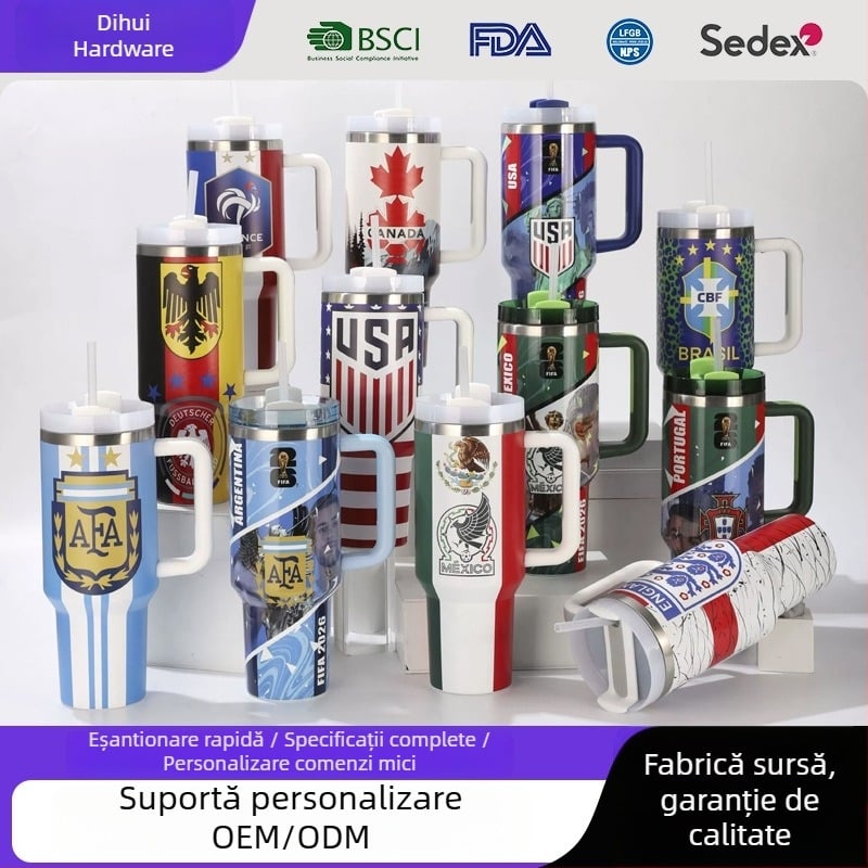 40oz Ice King ceașcă izolată din oțel inoxidabil, cu mâner și pai, cană de călătorie, capacitate mare pentru mașină