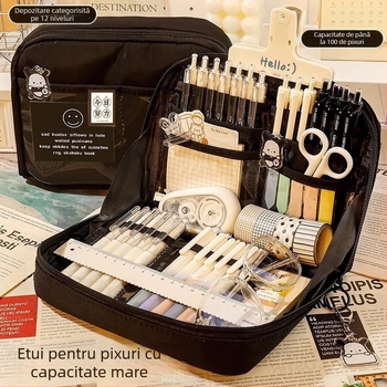 Penar multistrat cu capacitate mare, negru, design simplu, pentru gimnaziu și liceu, Dopamine rechizite