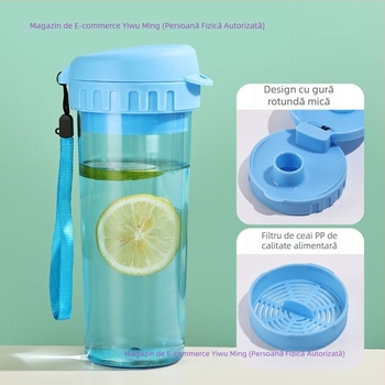 Pahar plastic pentru apă, portabil, cu capac, capacitate mare, potrivit pentru sport și ceai, design elegant și simplu