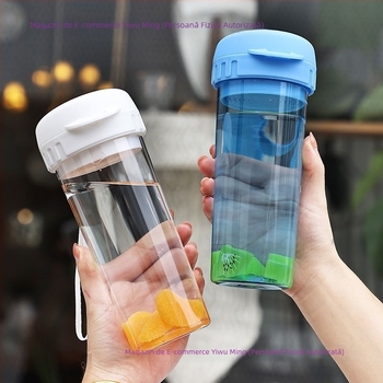 Pahar plastic pentru apă, portabil, cu capac, capacitate mare, potrivit pentru sport și ceai, design elegant și simplu