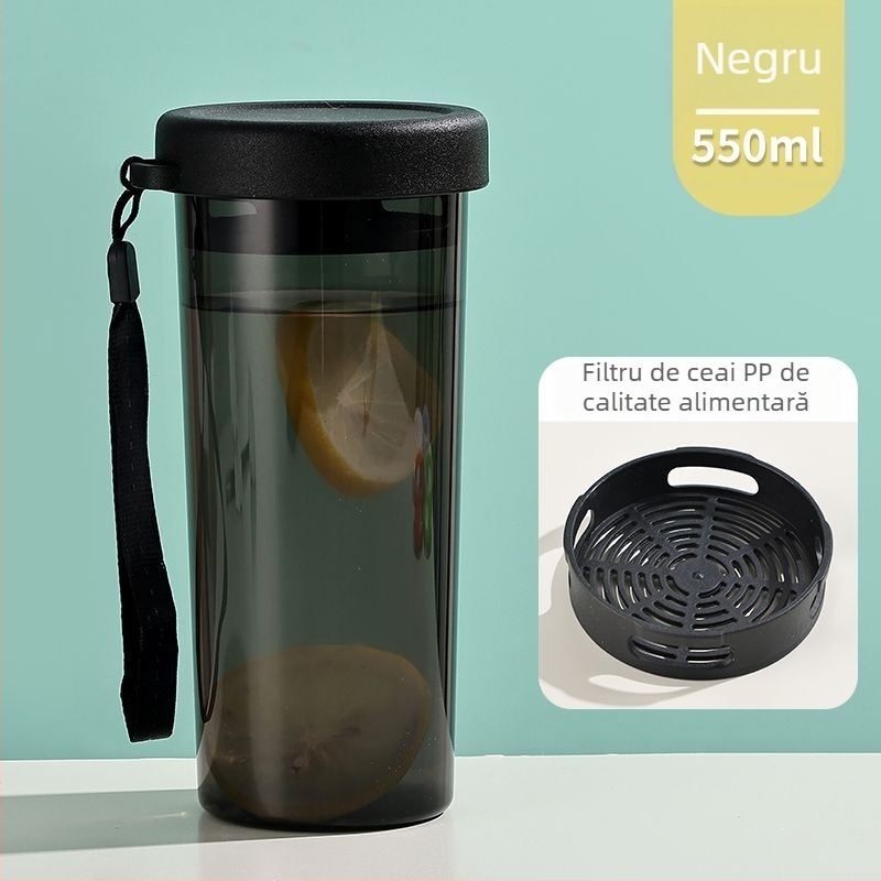 Pahar plastic pentru apă, portabil, cu capac, capacitate mare, potrivit pentru sport și ceai, design elegant și simplu