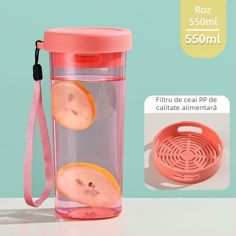 Pahar plastic pentru apă, portabil, cu capac, capacitate mare, potrivit pentru sport și ceai, design elegant și simplu