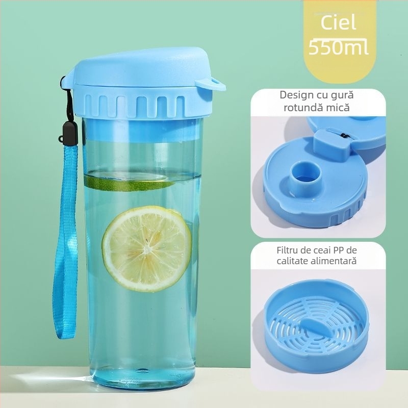 Pahar plastic pentru apă, portabil, cu capac, capacitate mare, potrivit pentru sport și ceai, design elegant și simplu