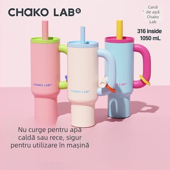 Chakolab Cana termică cu pai, izolație termică, din oțel inoxidabil, capacitate mare