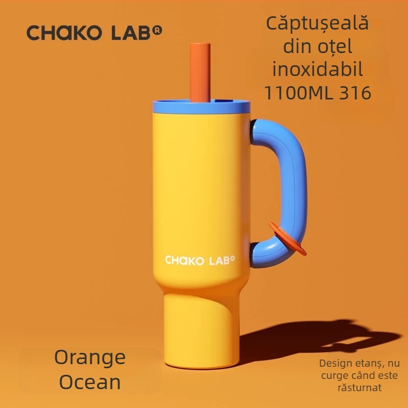 Chakolab Cana termică cu pai, izolație termică, din oțel inoxidabil, capacitate mare