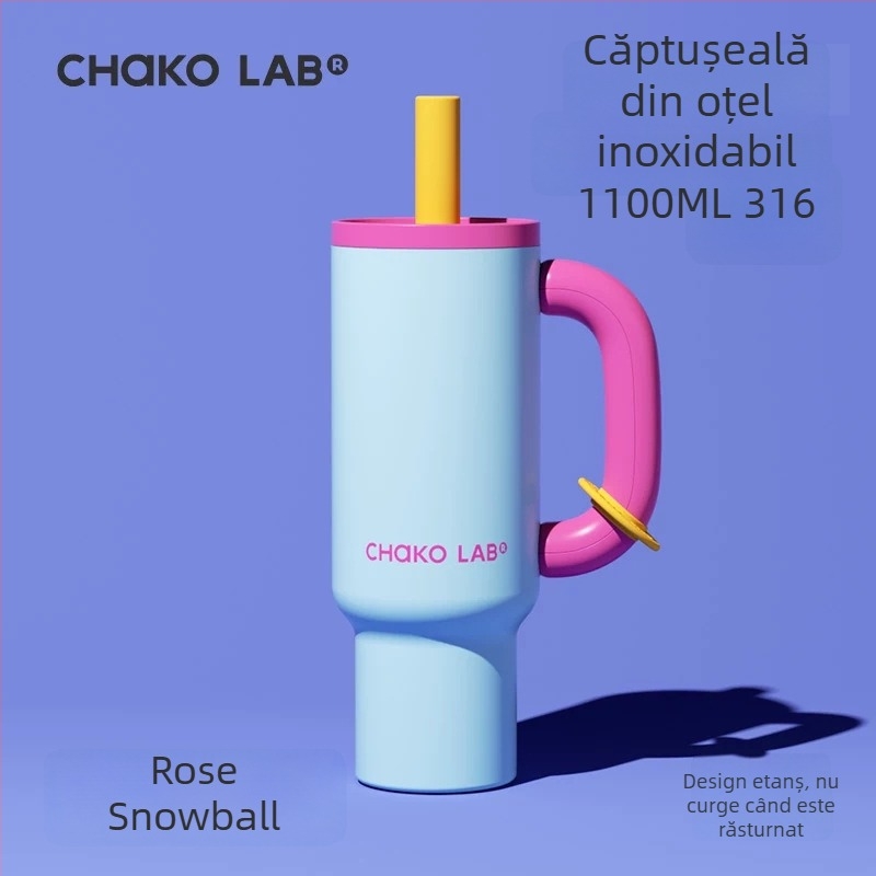 Chakolab Cana termică cu pai, izolație termică, din oțel inoxidabil, capacitate mare
