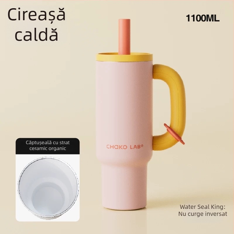 Chakolab Cana termică cu pai, izolație termică, din oțel inoxidabil, capacitate mare