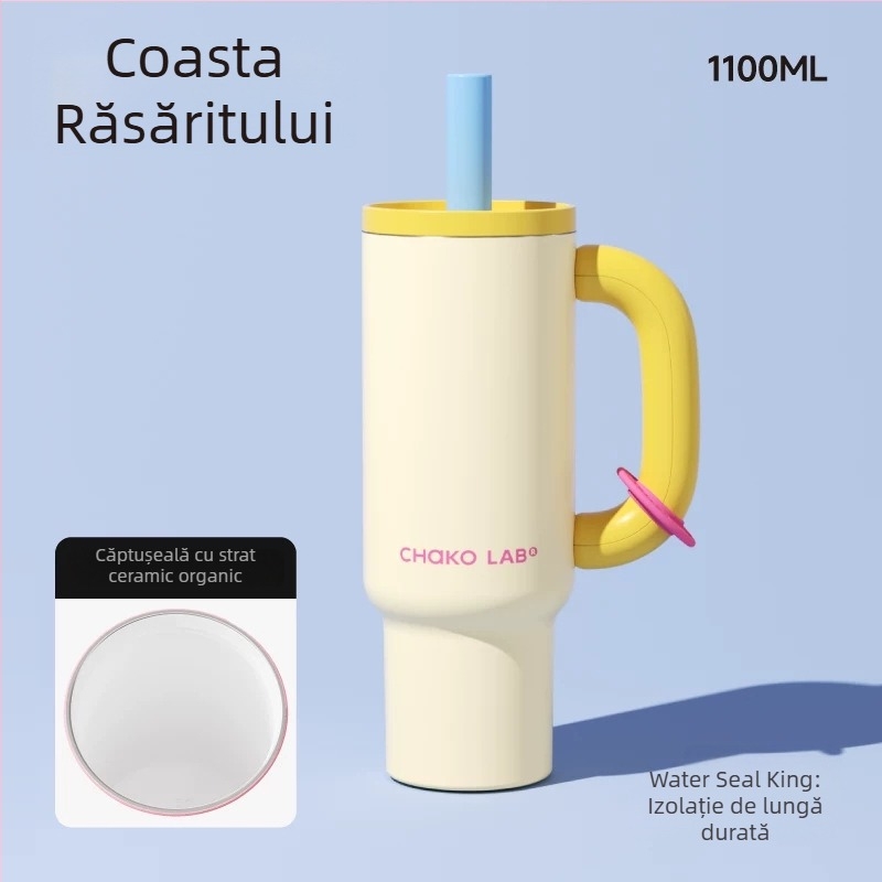 Chakolab Cana termică cu pai, izolație termică, din oțel inoxidabil, capacitate mare