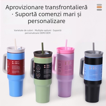 Sticlă de apă izolată din oțel inoxidabil 304, capacitate mare, portabilă pentru exterior, cu mâner și pai