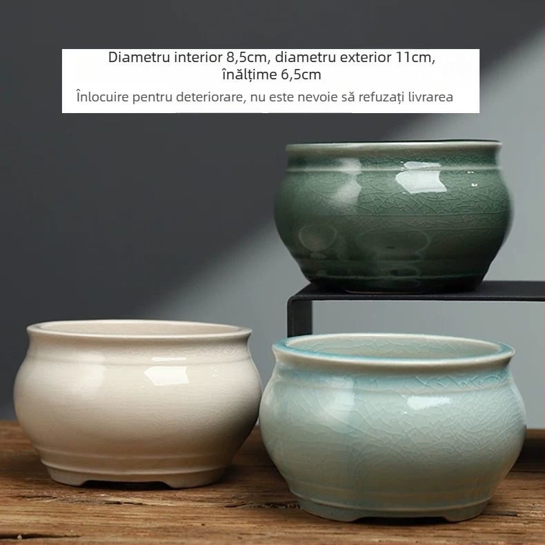 Ghiveci ceramic rotund pentru Phalaenopsis, bonsai și suculente