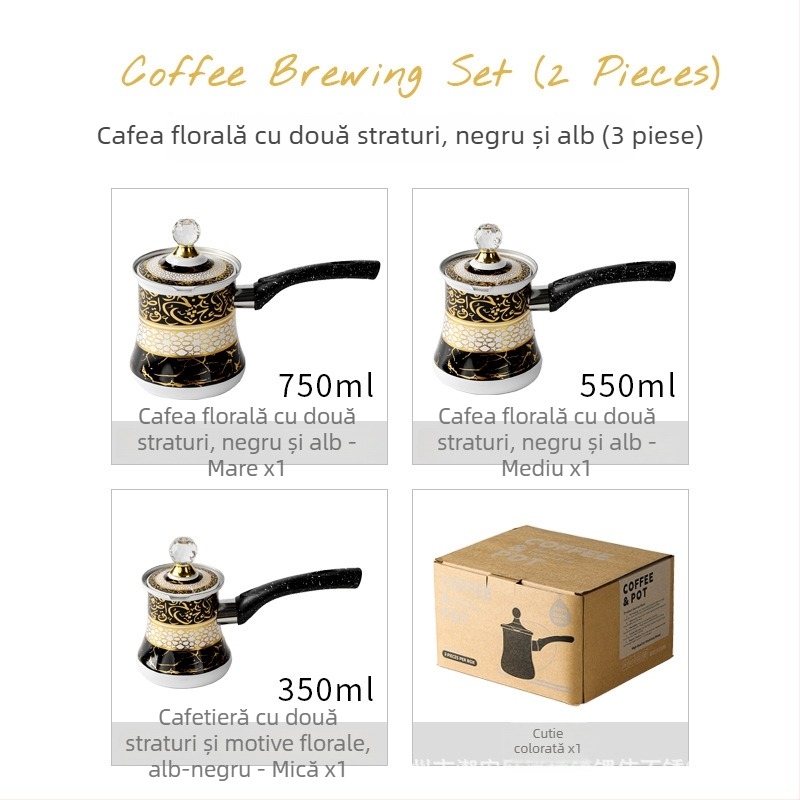 Cafetieră din oțel inoxidabil – stil european retro, finisaj metalic luxos, cu aplicații decorative lipite manual