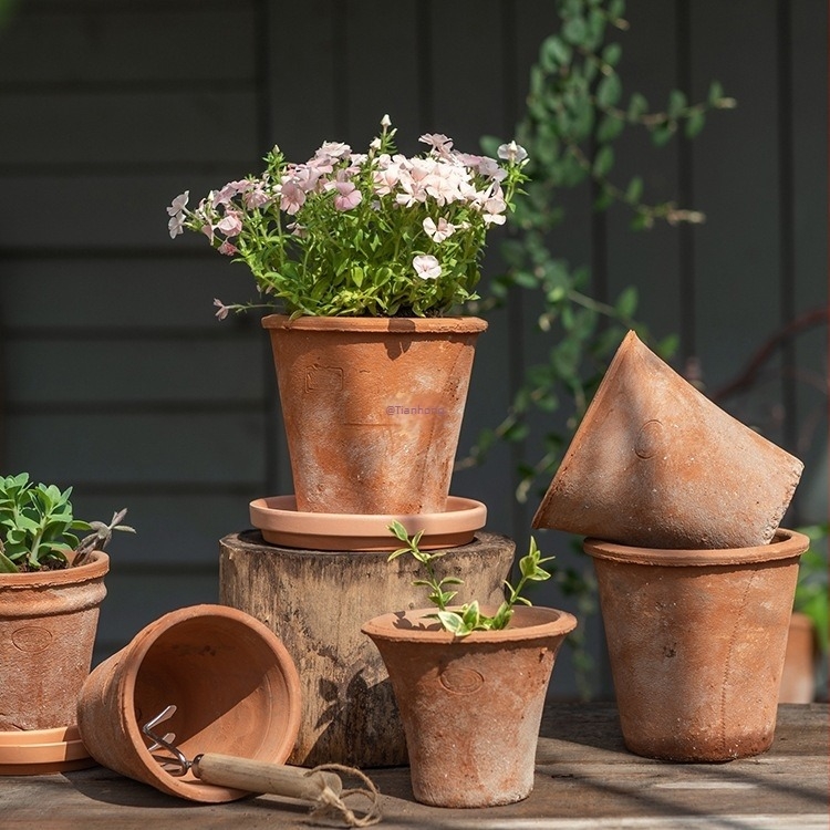 Ghiveci din lut roșu, ceramic poros, respirabil, absoarbe apa pentru rădăcini, pentru suculente și plante verzi, stil retro