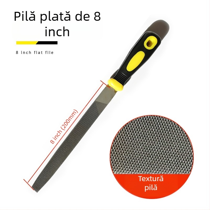 Set de fișiere metalice cu forme plate, semicerc, triunghi, pătrat și rotund; dimensiuni 6–12 inch; oțel cu carbon înalt.