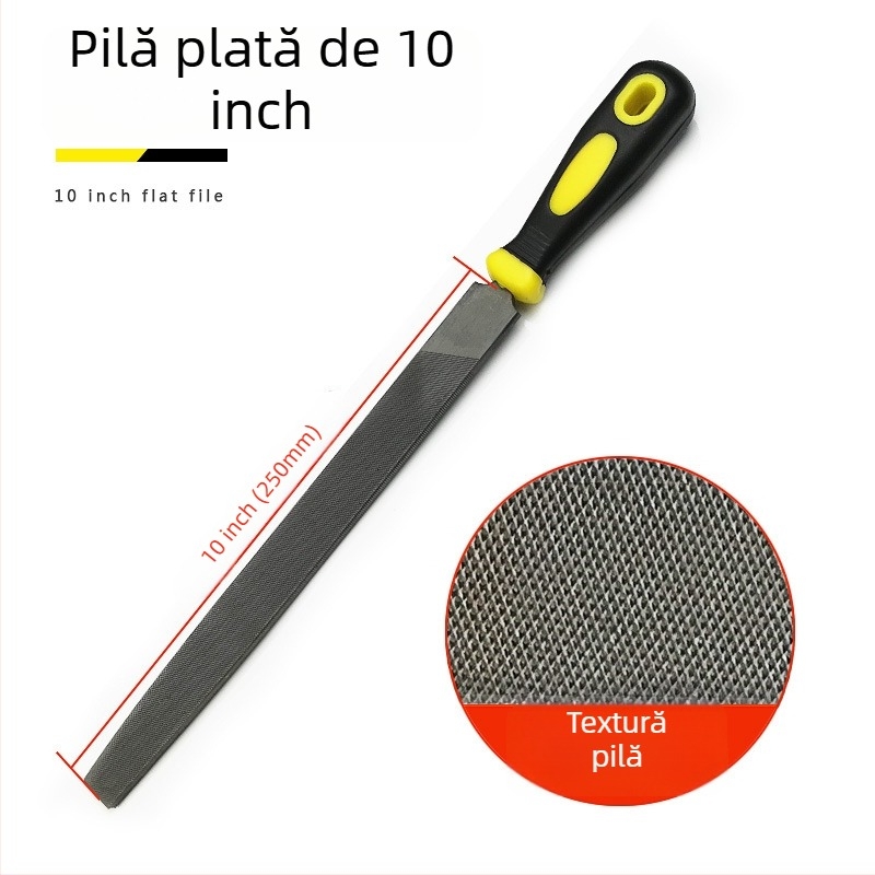 Set de fișiere metalice cu forme plate, semicerc, triunghi, pătrat și rotund; dimensiuni 6–12 inch; oțel cu carbon înalt.