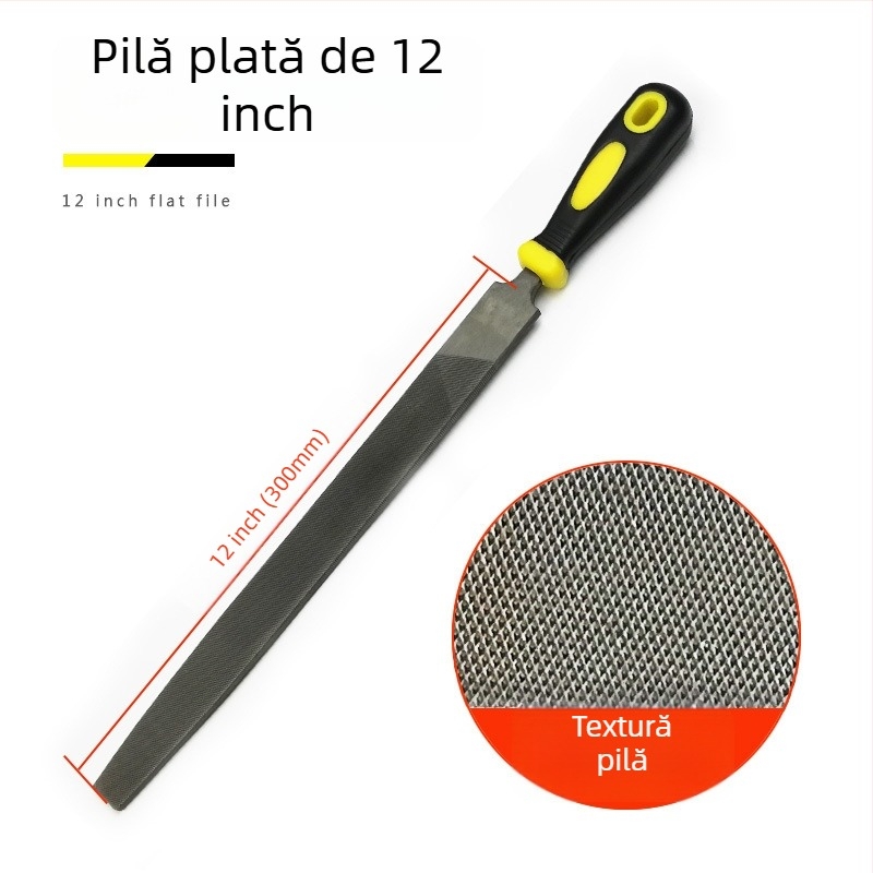 Set de fișiere metalice cu forme plate, semicerc, triunghi, pătrat și rotund; dimensiuni 6–12 inch; oțel cu carbon înalt.