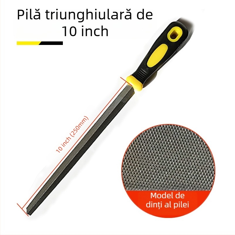 Set de fișiere metalice cu forme plate, semicerc, triunghi, pătrat și rotund; dimensiuni 6–12 inch; oțel cu carbon înalt.
