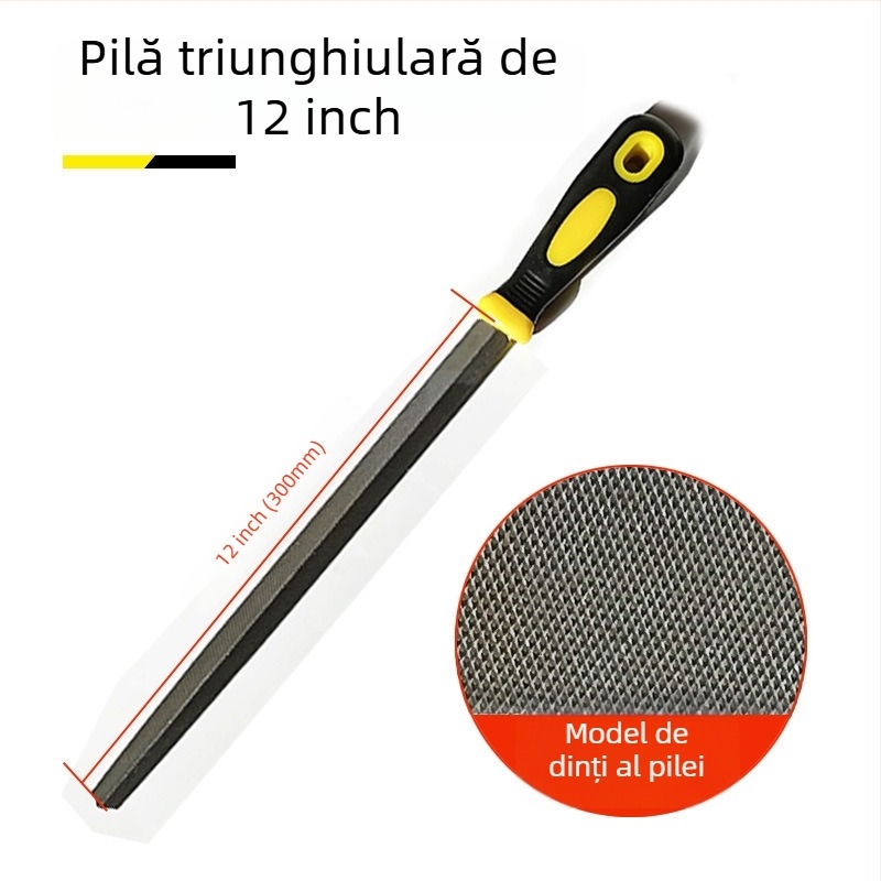 Set de fișiere metalice cu forme plate, semicerc, triunghi, pătrat și rotund; dimensiuni 6–12 inch; oțel cu carbon înalt.