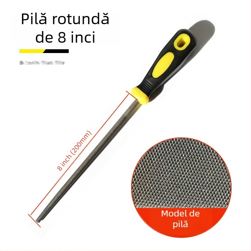 Set de fișiere metalice cu forme plate, semicerc, triunghi, pătrat și rotund; dimensiuni 6–12 inch; oțel cu carbon înalt.