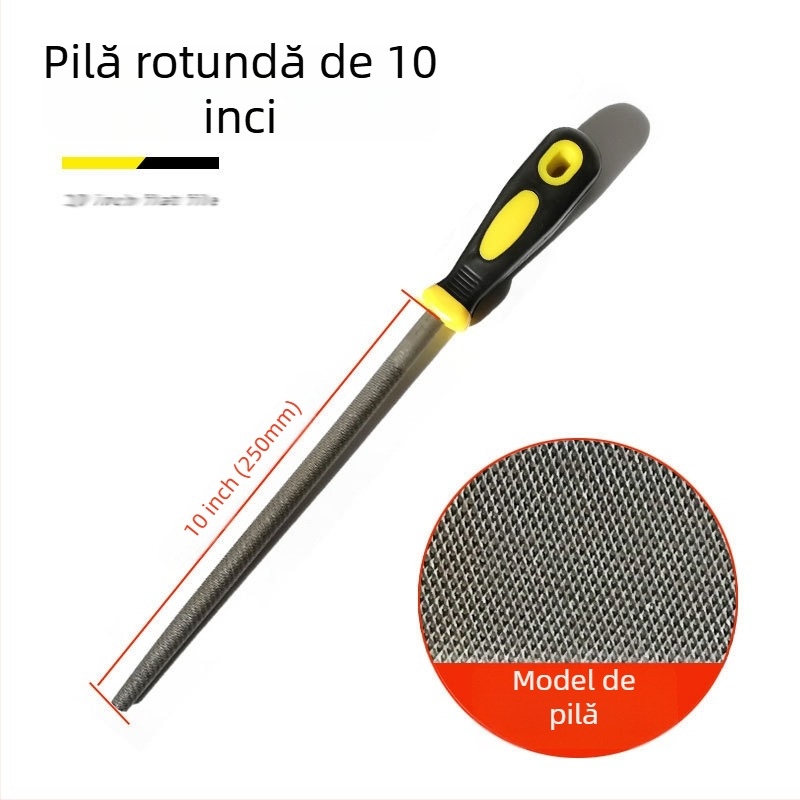 Set de fișiere metalice cu forme plate, semicerc, triunghi, pătrat și rotund; dimensiuni 6–12 inch; oțel cu carbon înalt.