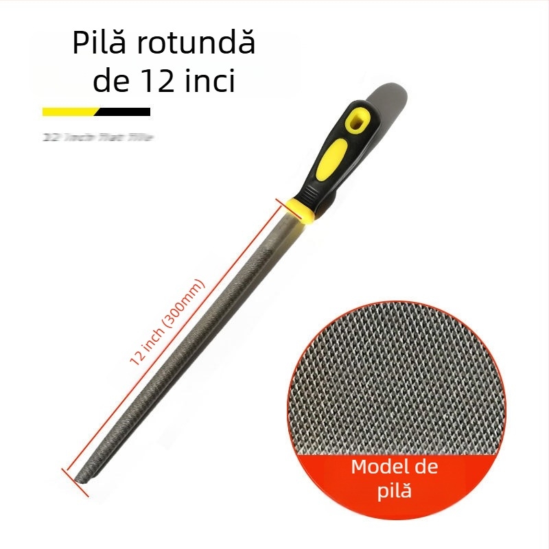 Set de fișiere metalice cu forme plate, semicerc, triunghi, pătrat și rotund; dimensiuni 6–12 inch; oțel cu carbon înalt.