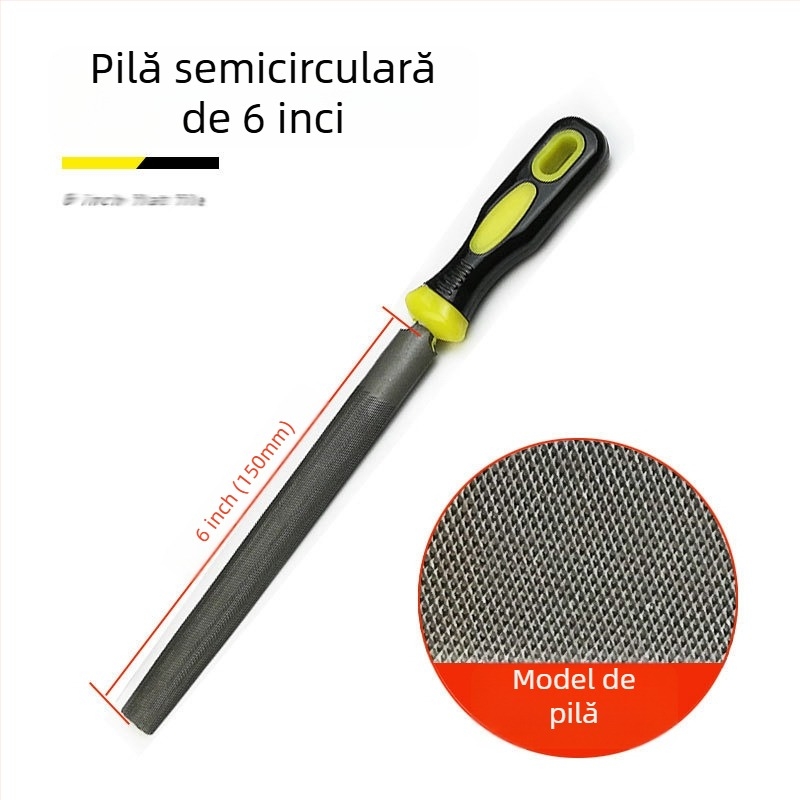 Set de fișiere metalice cu forme plate, semicerc, triunghi, pătrat și rotund; dimensiuni 6–12 inch; oțel cu carbon înalt.