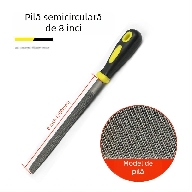 Set de fișiere metalice cu forme plate, semicerc, triunghi, pătrat și rotund; dimensiuni 6–12 inch; oțel cu carbon înalt.