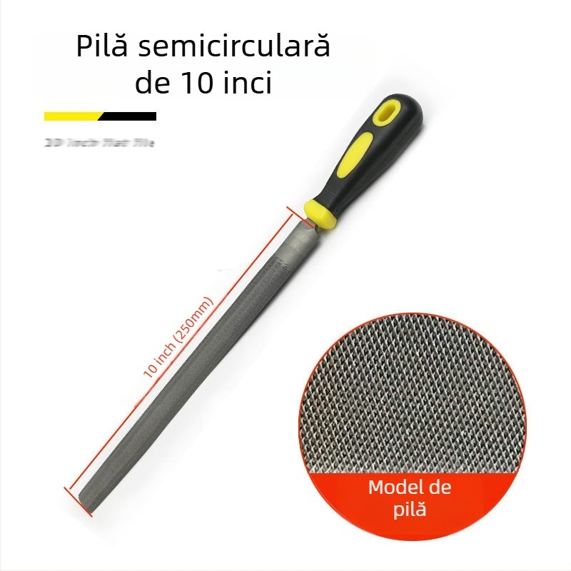 Set de fișiere metalice cu forme plate, semicerc, triunghi, pătrat și rotund; dimensiuni 6–12 inch; oțel cu carbon înalt.