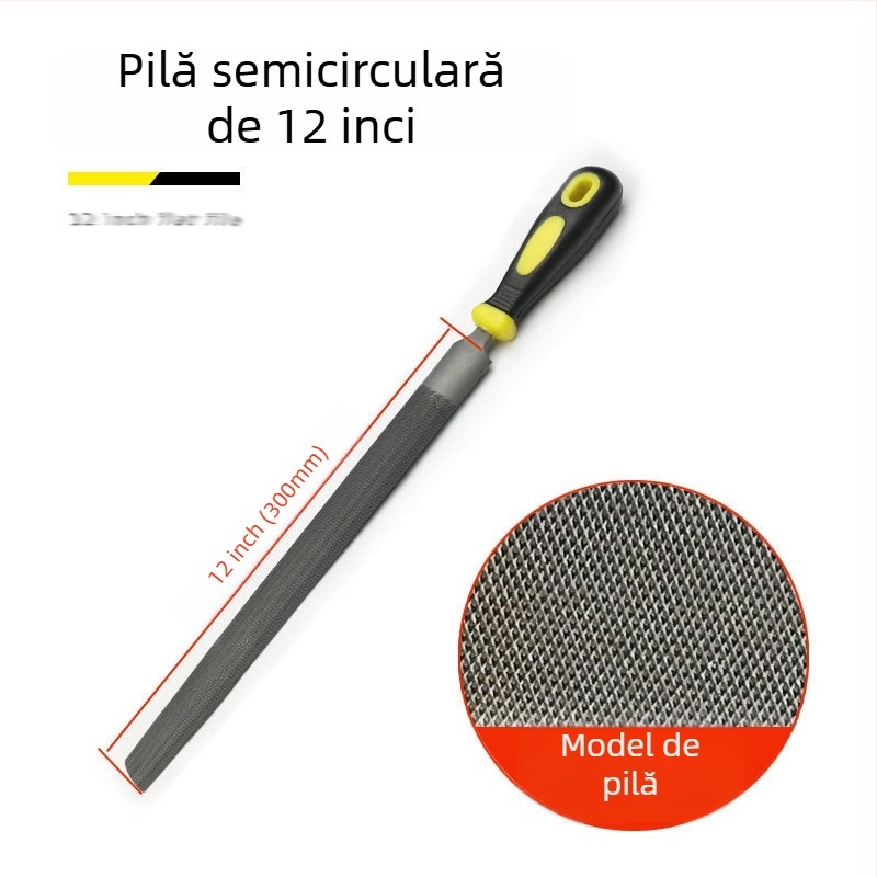 Set de fișiere metalice cu forme plate, semicerc, triunghi, pătrat și rotund; dimensiuni 6–12 inch; oțel cu carbon înalt.