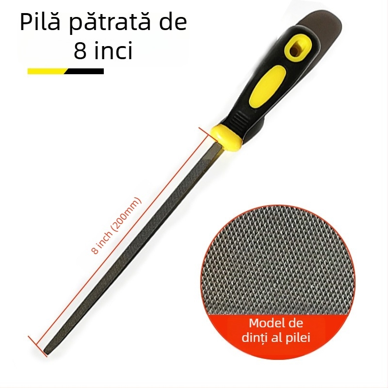 Set de fișiere metalice cu forme plate, semicerc, triunghi, pătrat și rotund; dimensiuni 6–12 inch; oțel cu carbon înalt.