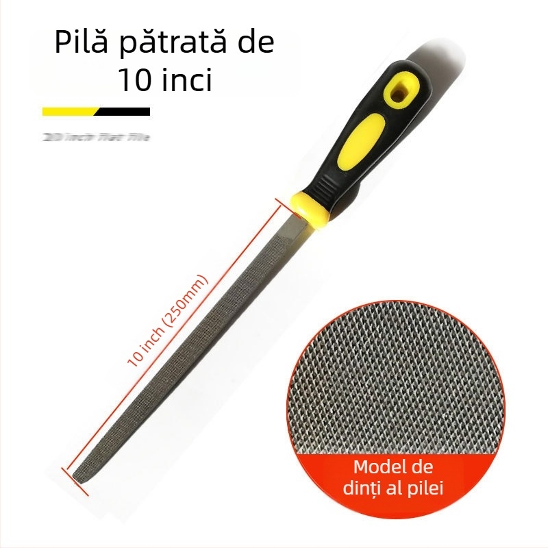 Set de fișiere metalice cu forme plate, semicerc, triunghi, pătrat și rotund; dimensiuni 6–12 inch; oțel cu carbon înalt.
