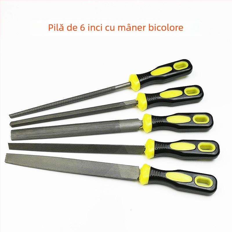 Set de fișiere metalice cu forme plate, semicerc, triunghi, pătrat și rotund; dimensiuni 6–12 inch; oțel cu carbon înalt.