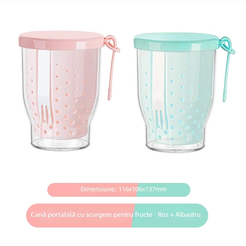 Pahar de salată de fructe în stil Instagram, cu design de scurgere, portabil pentru mic dejun cu iaurt la birou sau în mașină, pahar pentru overnight oats cu furculiță