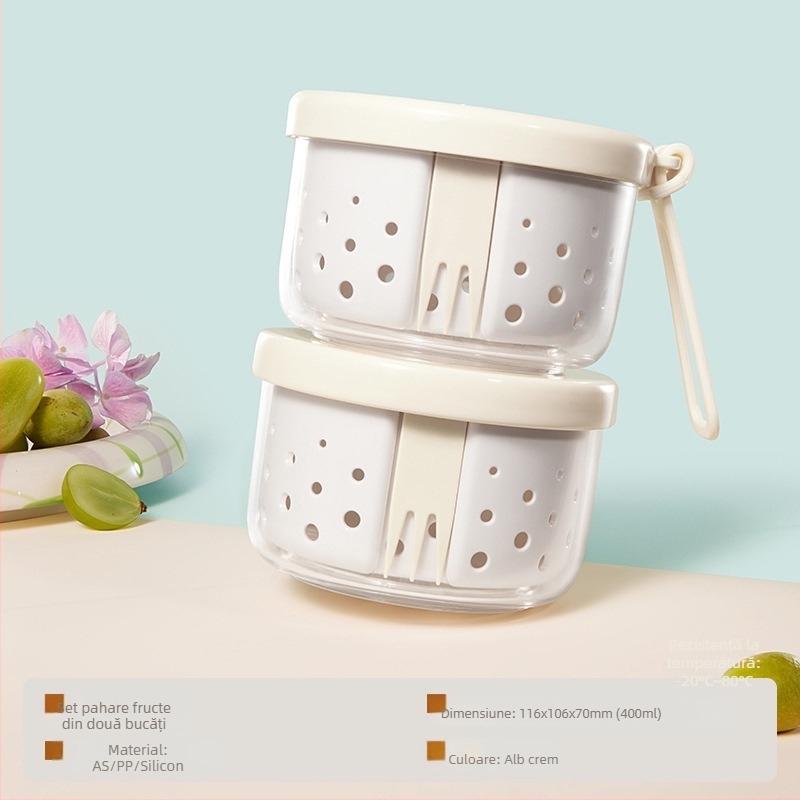 Pahar de salată de fructe în stil Instagram, cu design de scurgere, portabil pentru mic dejun cu iaurt la birou sau în mașină, pahar pentru overnight oats cu furculiță