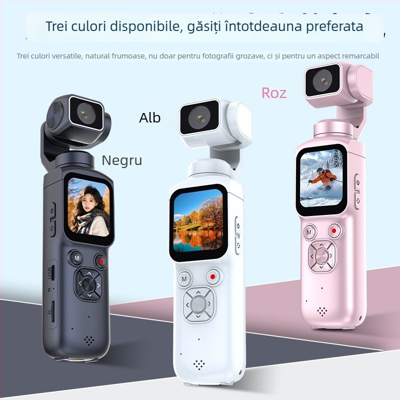 Cameră cu gimbal de buzunar, stabilizare pentru sport, 4K video, transmisie Wi‑Fi către telefon