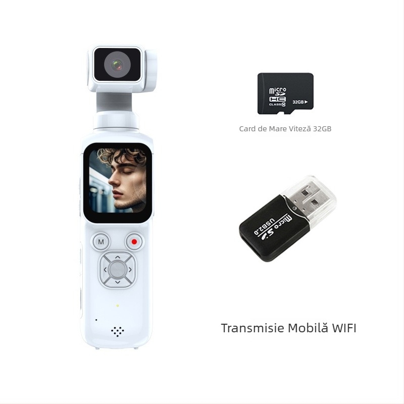 Cameră cu gimbal de buzunar, stabilizare pentru sport, 4K video, transmisie Wi‑Fi către telefon