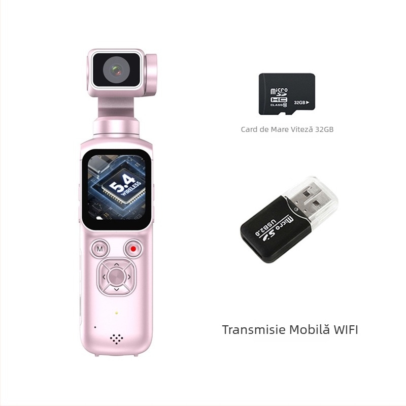 Cameră cu gimbal de buzunar, stabilizare pentru sport, 4K video, transmisie Wi‑Fi către telefon