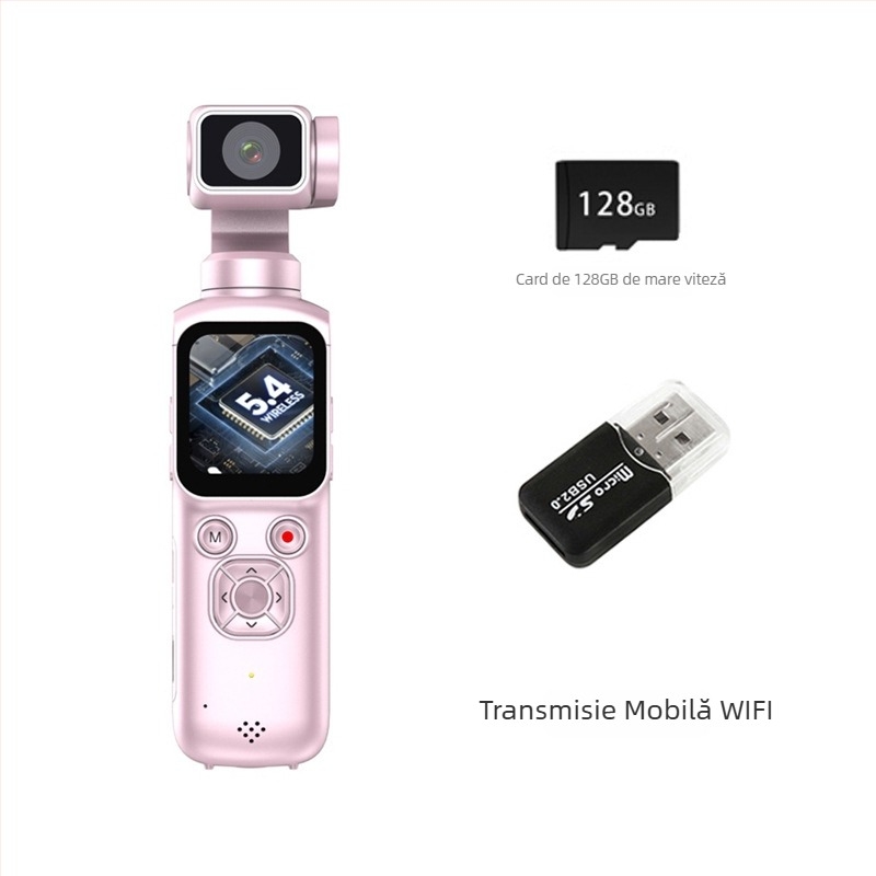 Cameră cu gimbal de buzunar, stabilizare pentru sport, 4K video, transmisie Wi‑Fi către telefon